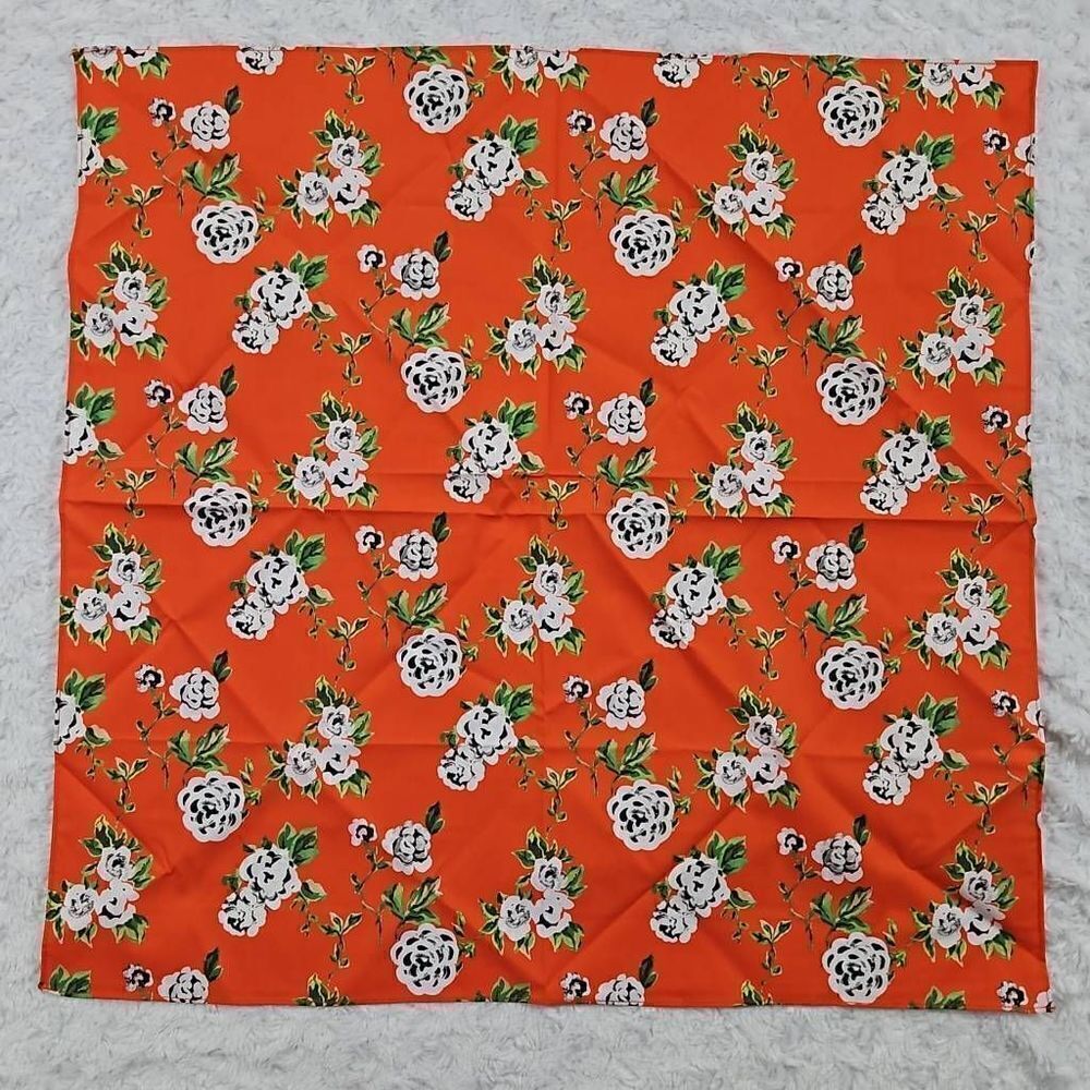 Lemlem Orange White and Green Floral Print Bandana Scarf for body or purse 22.5"
